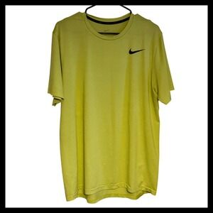 NIKE Dri-FIT Athletic T-Shirt Neon Yellow Short Sleeve Gym Workout Men's Large